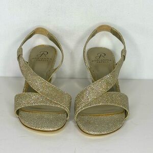 Adrianna Papell Gold Glitter‎ Wedge Sandals Slingback Sparkly Party Shoe Sz 8